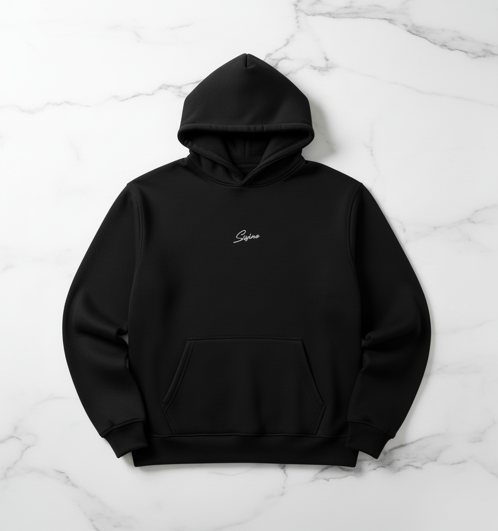 Black hoodie front with Sisino embroidery