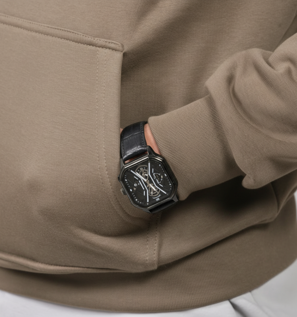 SISINO beige hoodie sleeve detail with watch