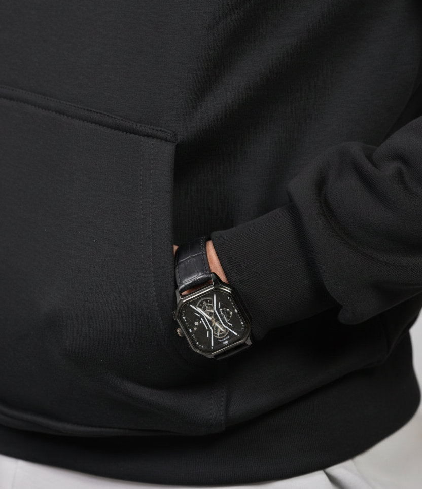 SISINO black hoodie sleeve detail with watch