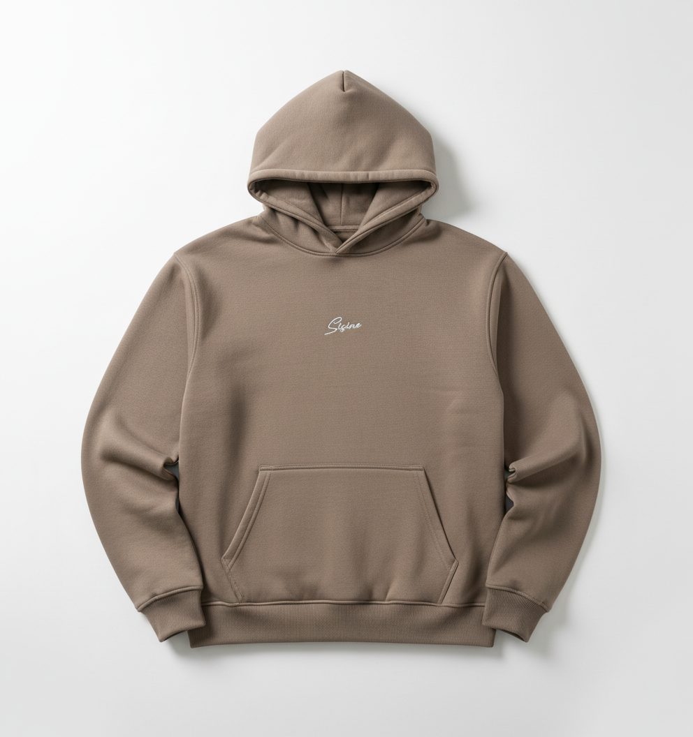 Taupe hoodie flat lay